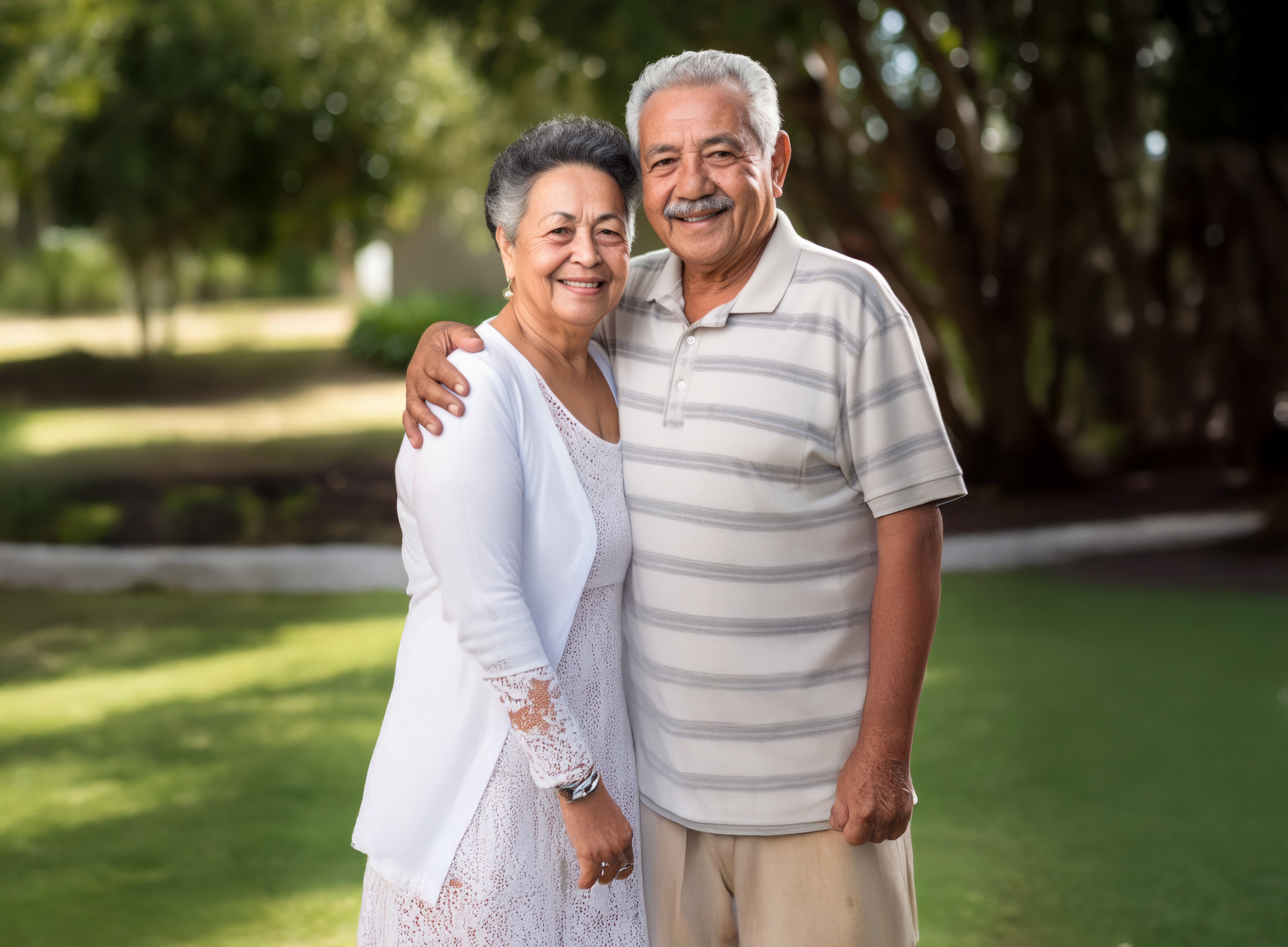 Smiling senior couple embracing each other